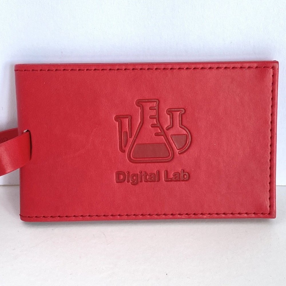 Digital Lab Red Faux Leather Luggage Tag with Buckle Strap 4.5in